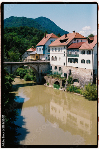 Å kofja loka town with stone bridge and selÅ¡ka sora river