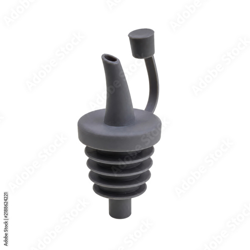 Bild auf Leinwand Dark gray plastic bottle pourer with a ribbed stopper and attached cap is precis