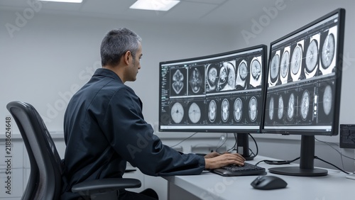 Radiologist Using AI Medical Imaging Technology for Diagnostic Analysis