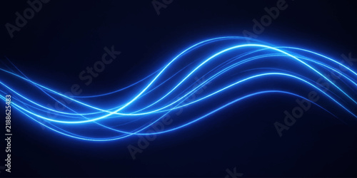 Glowing blue neon light streaks forming a wavy pattern on a dark background, creating a futuristic and energetic visual effect.