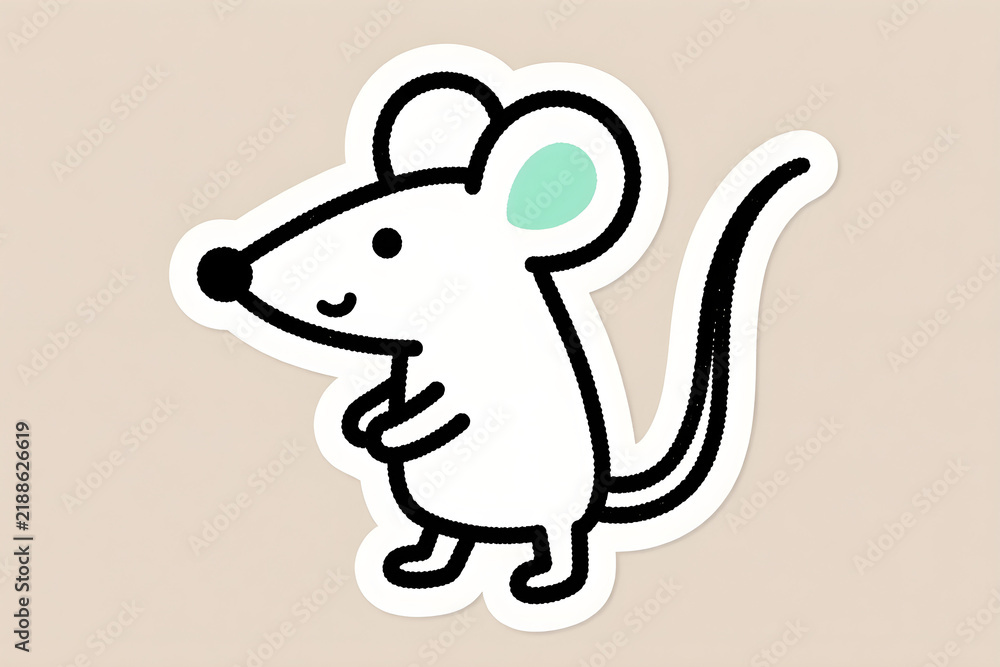Fototapeta premium A simple white mouse character holding its long tail strict side