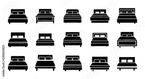 Фотография Black and white bed icons in different styles