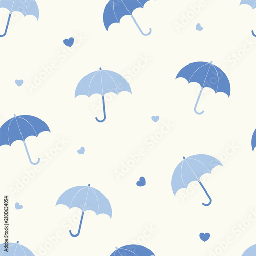 Seamless vector rainy weather pattern. Illustration of umbrella and heart for clothing, textiles, card, stationery, phone cases, paper gifts, wallpaper, background, wrapping, fabric, cover.