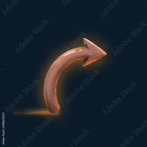 Glowing 3D Curved Arrow Pointer Icon on Dark Background