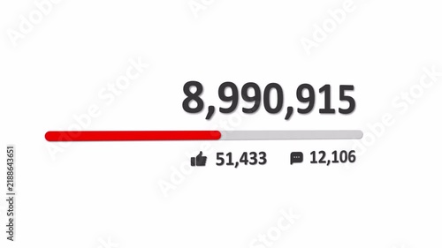 Social Media Video View Counter with Red Progress Bar showing Millions of Views in 4k Animation.