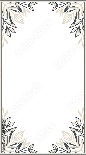 Floral border frame with botanical leaves. Minimalist elegant design on white background