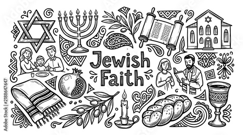 Jewish Faith Doodle Illustration Set