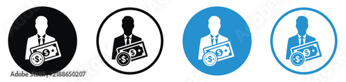 Foto Business executive icon set holding money banknote and dollar coin