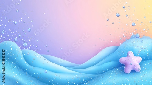Gentle ocean waves flow softly under pastel skies as a starfish rests on the shore