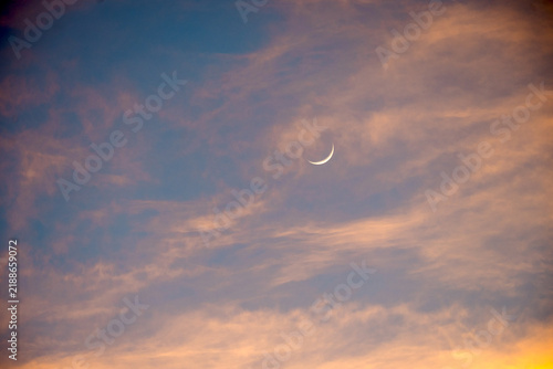 Canvastavla colorful sky landscape with a small moon strip, waxing, waning moon