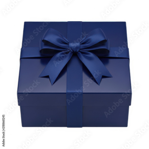 Square Dark Blue Gift Box with a Luxurious Satin Ribbon Bow