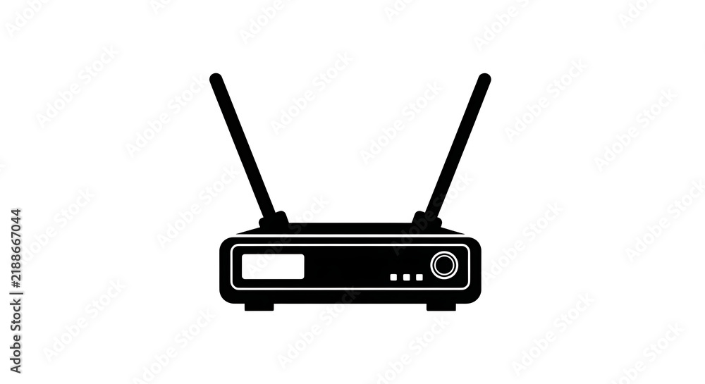 Fototapeta premium Black wireless internet router icon with dual antennas isolated on a white background