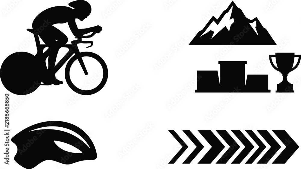Fototapeta premium Dynamic sports silhouettes vector set for athletic branding and social media graphics.