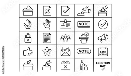 Black and white vote icon set grid collection voting ballot box checkmark vector isolated
