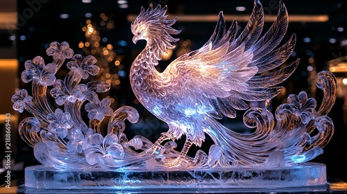 Illuminated Ice Phoenix Sculpture Display