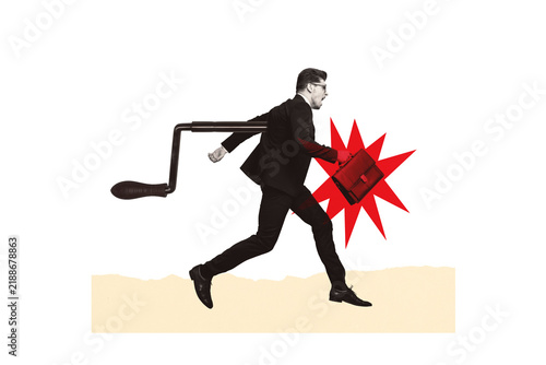 Canvastavla Banner composite photo trend image collage of angry businessman run work win up