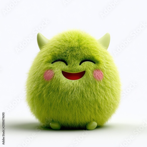 Cute Funny Green Cartoon Monster Animal Character Isolated on White Background