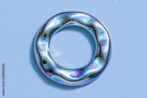 Blue Water Drop and Transparent Bubbles on Shiny Blue Background