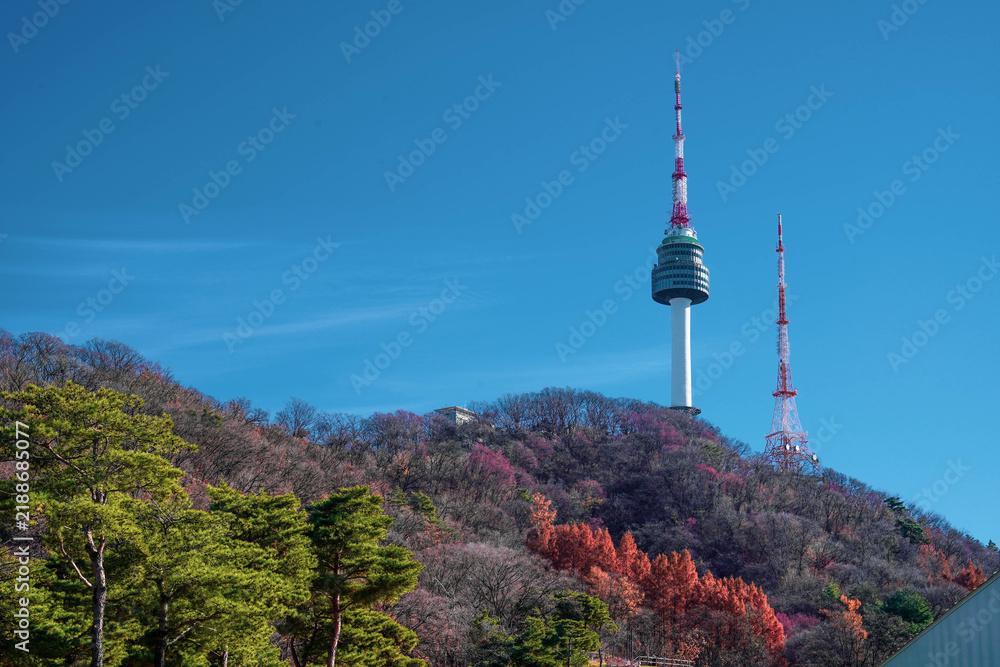 Obraz premium Namsan Seoul Tower under clear blue sky