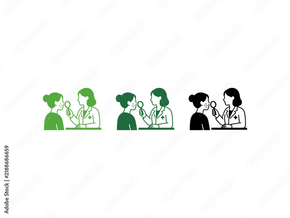 Fototapeta premium Medical doctor examining patient throat with mirror illustration set in different colors.