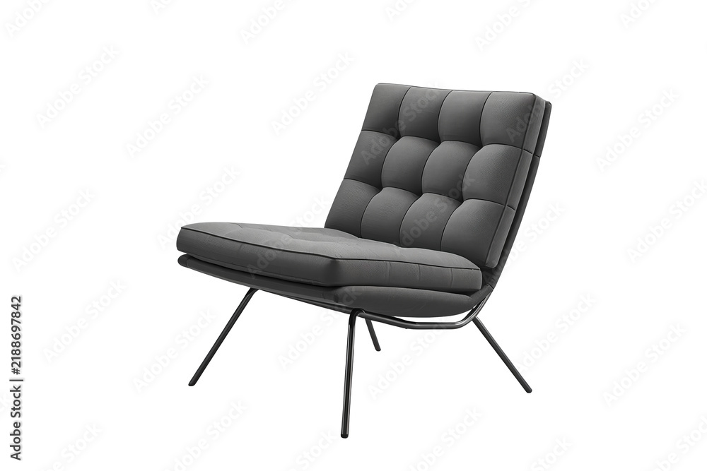 Obraz premium Black tufted lounge chair isolated on transparent background