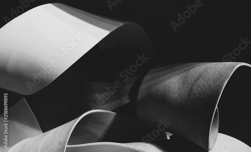 Flowing abstract black and white wavy shapes, studio shot photo