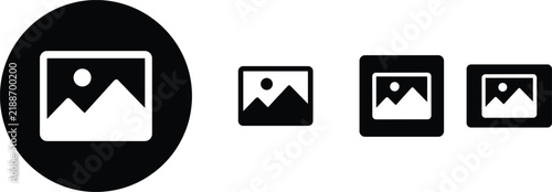 Image gallery photo frame landscape picture placeholder web user interface icon set for digital media application design.eps