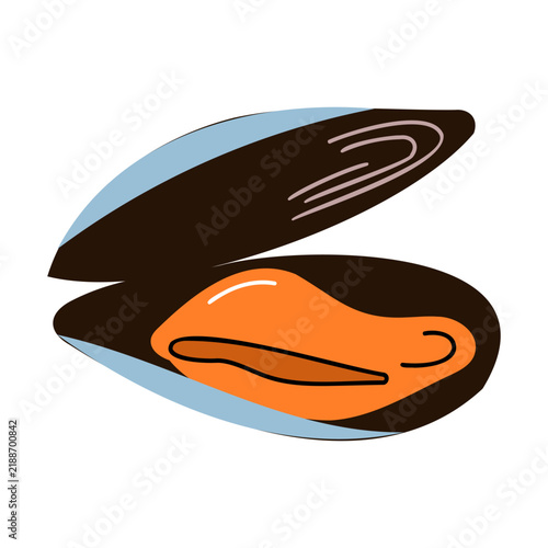 Open Cooked Mussel Seafood Flat Illustration