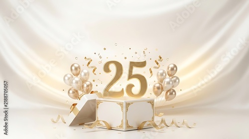 25th anniversary celebration with gift box and balloons