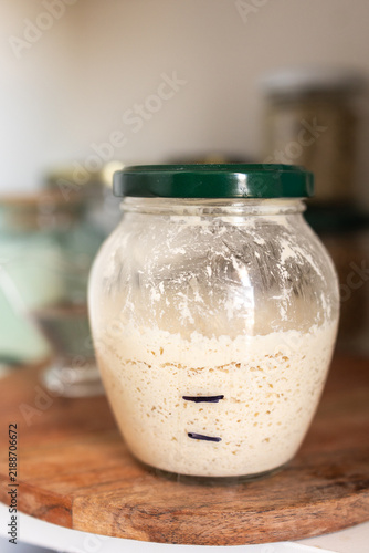 Homemade Gluten-Free Rice Flour Sourdough Starter in a Glass Jar