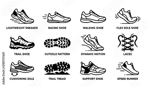 Premium Fitness Running Shoe Vector Icon Collection
