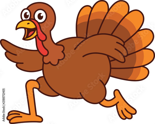 Cartoon turkey running illustration thanksgiving holiday festive isolated on transparent background