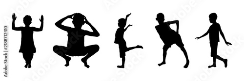 Set of Children Dancing, Squatting, and Expressive Poses Vector Illustration