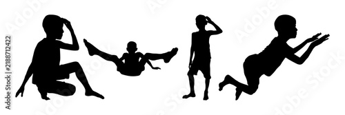 Playful Kids Action Silhouettes. Set of Children Playing, Jumping, and Posing Vector Silhouette