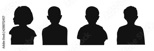 Kids Headshot Silhouettes. Set of Children Head and Shoulders Portrait Silhouettes Vector Illustration