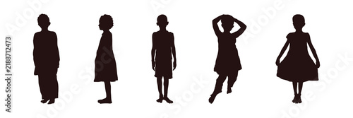 Children Silhouette Vector Set. Children Silhouettes Standing and Posing Illustration