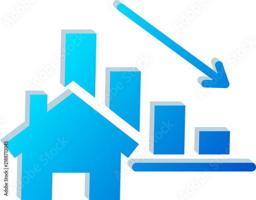 3D Property Crisis Icon Isolated on White Background