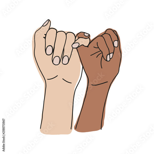 Pinky Promise Two Tone Skin Hand Drawn Illustration Multicultural Bond - SVG