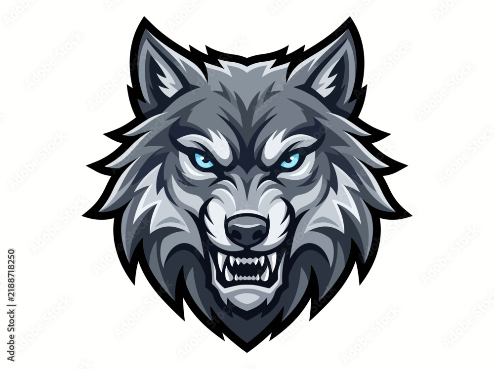 Fototapeta premium Gray wolf mascot head illustration with sharp features