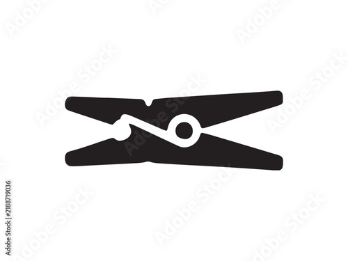 Black silhouette of a wooden clothespin on a white background laundry fastening clip illustration