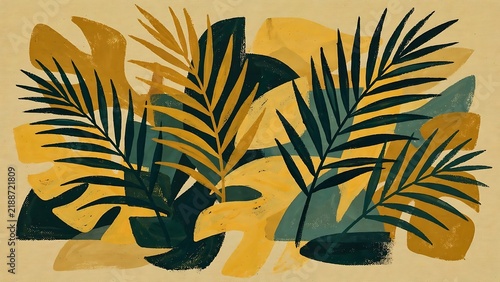 Abstract Tropical Leaf Pattern in Earthy Tones