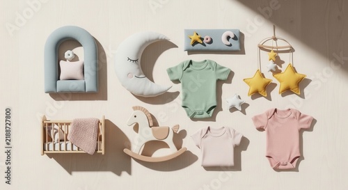 Nursery Room Decor And Baby Essentials Flat Lay Composition