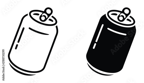 Soda can vector icon set featuring line art and filled aluminum drink containers with pull tab for beverage packaging, refreshment, and soft drink design.