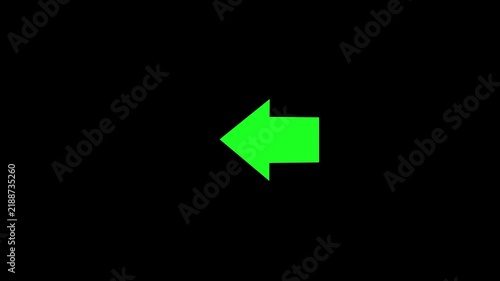 Green Left Arrow Icon Animation on Black Background.4k video