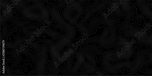 Modern topographic pattern with white lines on black background. Abstract Topographic Map Pattern Illustration with Dark Background. topographic Map background with dark contour lines, terrain texture