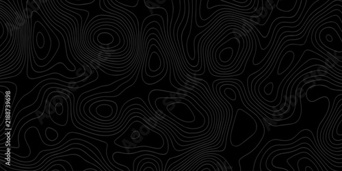 Modern topographic pattern with white lines on black background. Abstract Topographic Map Pattern Illustration with Dark Background. topographic Map background with dark contour lines, terrain texture