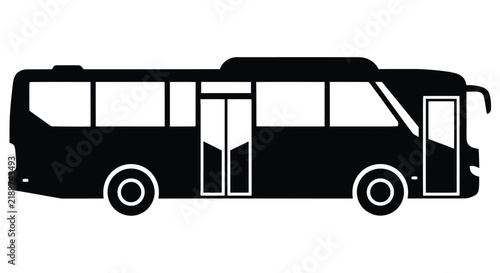 Black silhouette of a passenger bus on a white background side view