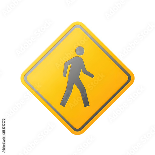 Yellow diamond pedestrian crossing sign isolated on white