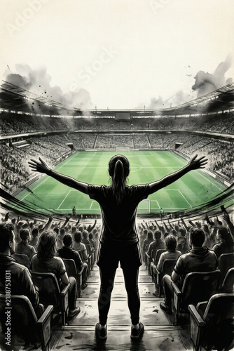 Female Soccer Supporter Celebrating at Stadium