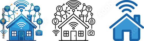 Smart home technology icons in different graphic styles